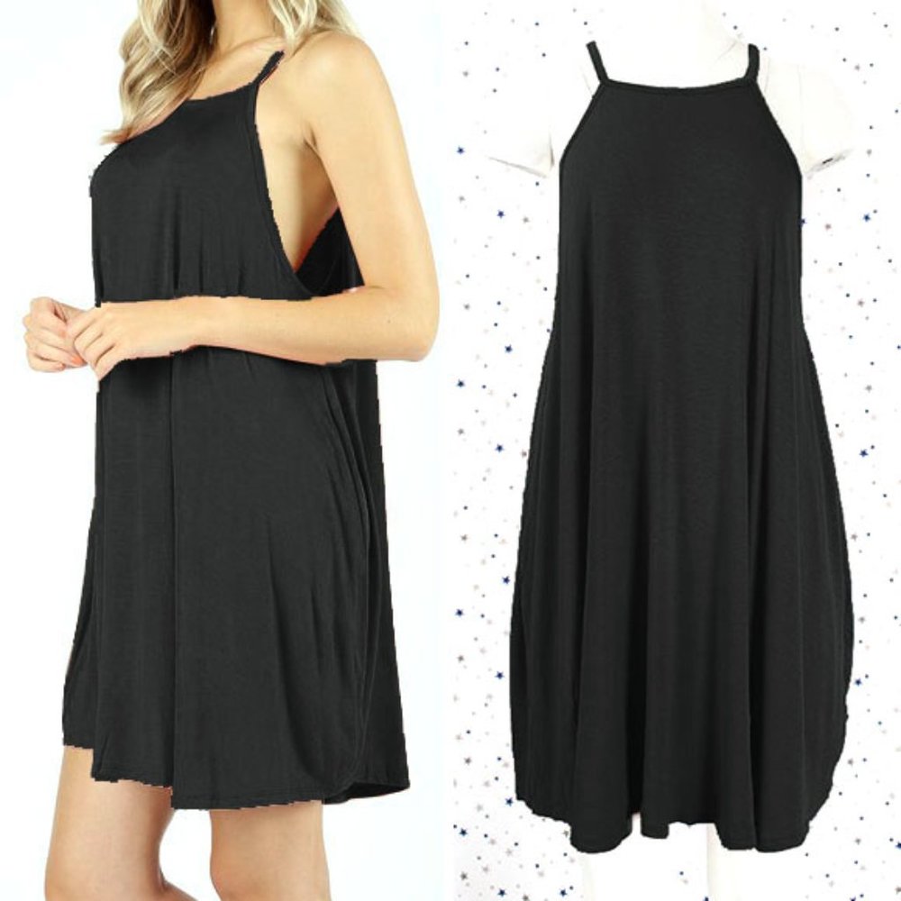 Sleeveless Dropped Armhole Swing Dress Black